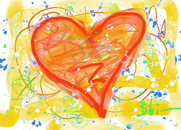 red heart on yellow background